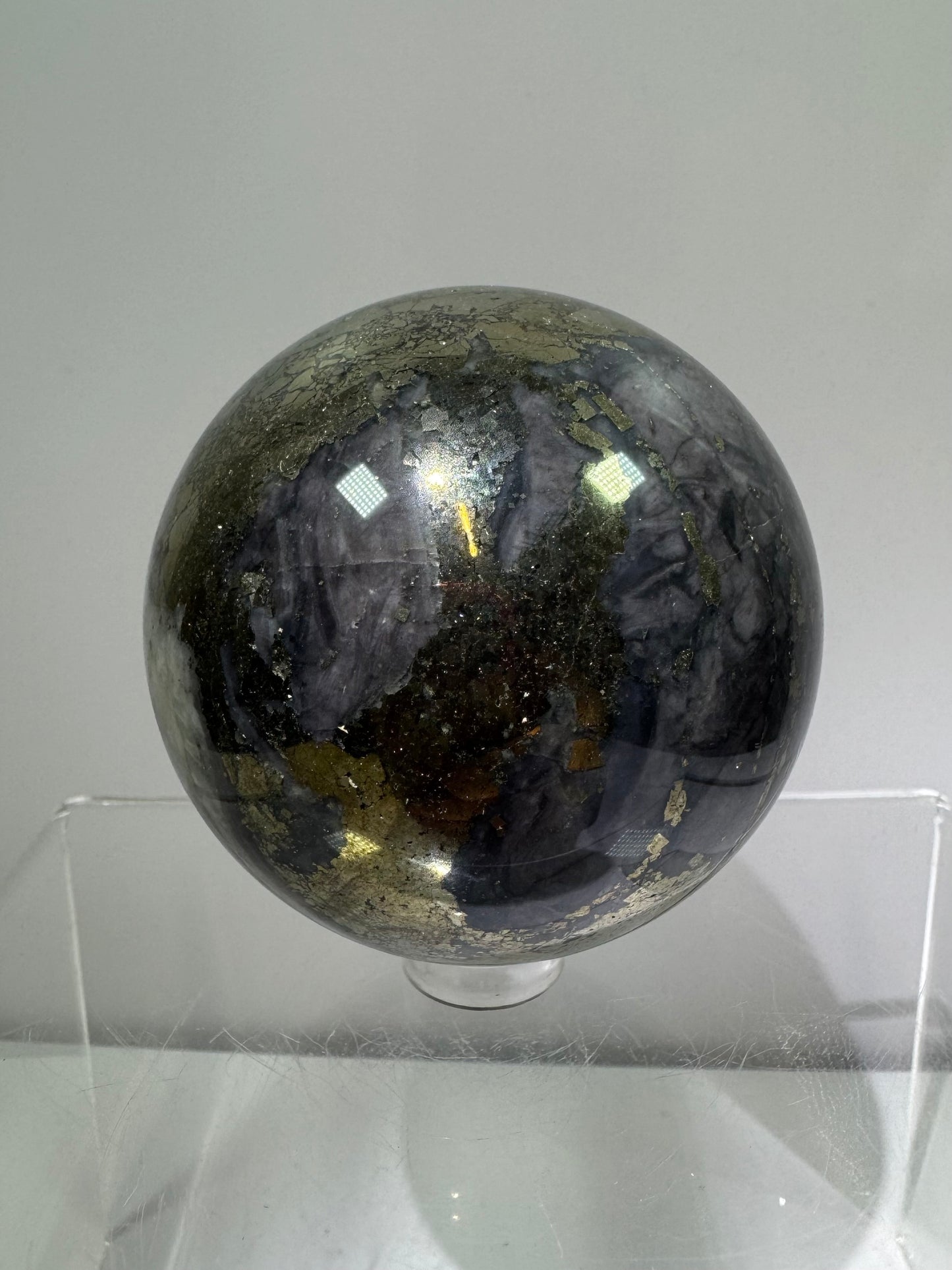Pyrite And Purple Agate Sphere. 62mm. Beautiful Color Combination. Unique Display Sphere.