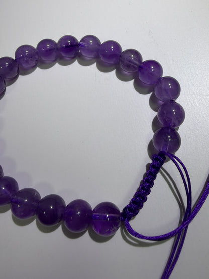 Amethyst Bead Bracelet. 8mm. Gorgeous Crystal Bracelet With Adjustable Band
