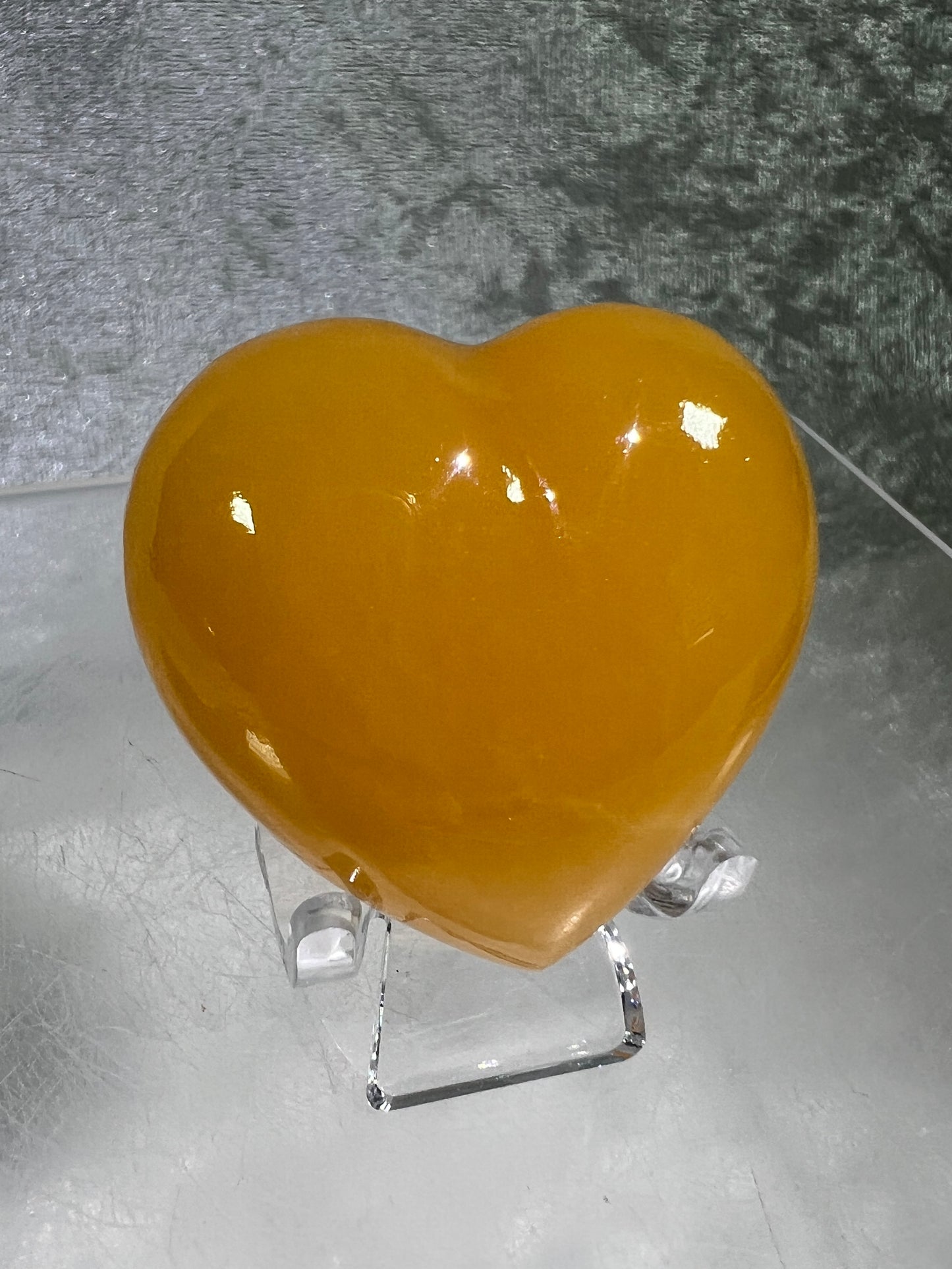 Orange Calcite Heart Carving. Very Pretty Calcite Carving From Mexico. Stand Included