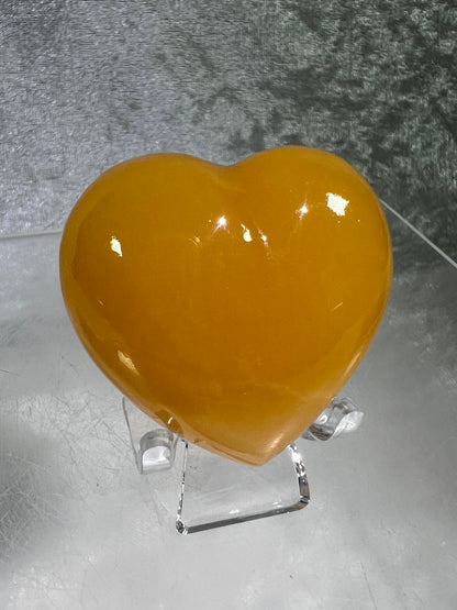 Orange Calcite Heart Carving. Very Pretty Calcite Carving From Mexico. Stand Included
