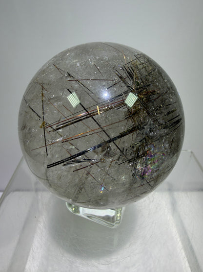 Rutile Quartz Sphere. 65mm. Crazy Rutile Plate Inclusion. High Quality Golden Rutilated Quartz.