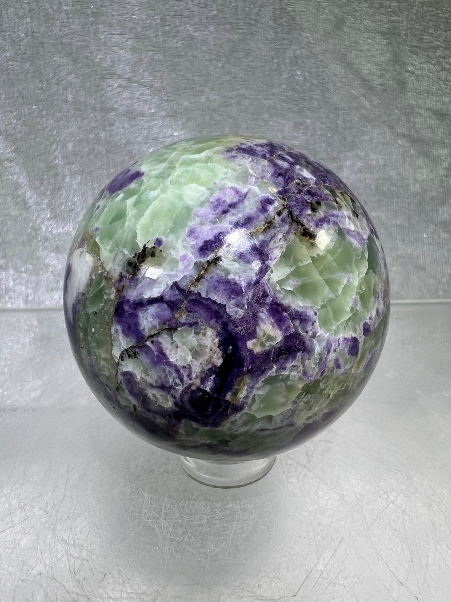 Bolivianite Crystal Sphere. 48mm. Beautiful Combination Of Fluorite And Serpentine. Amazing Rare New Material.