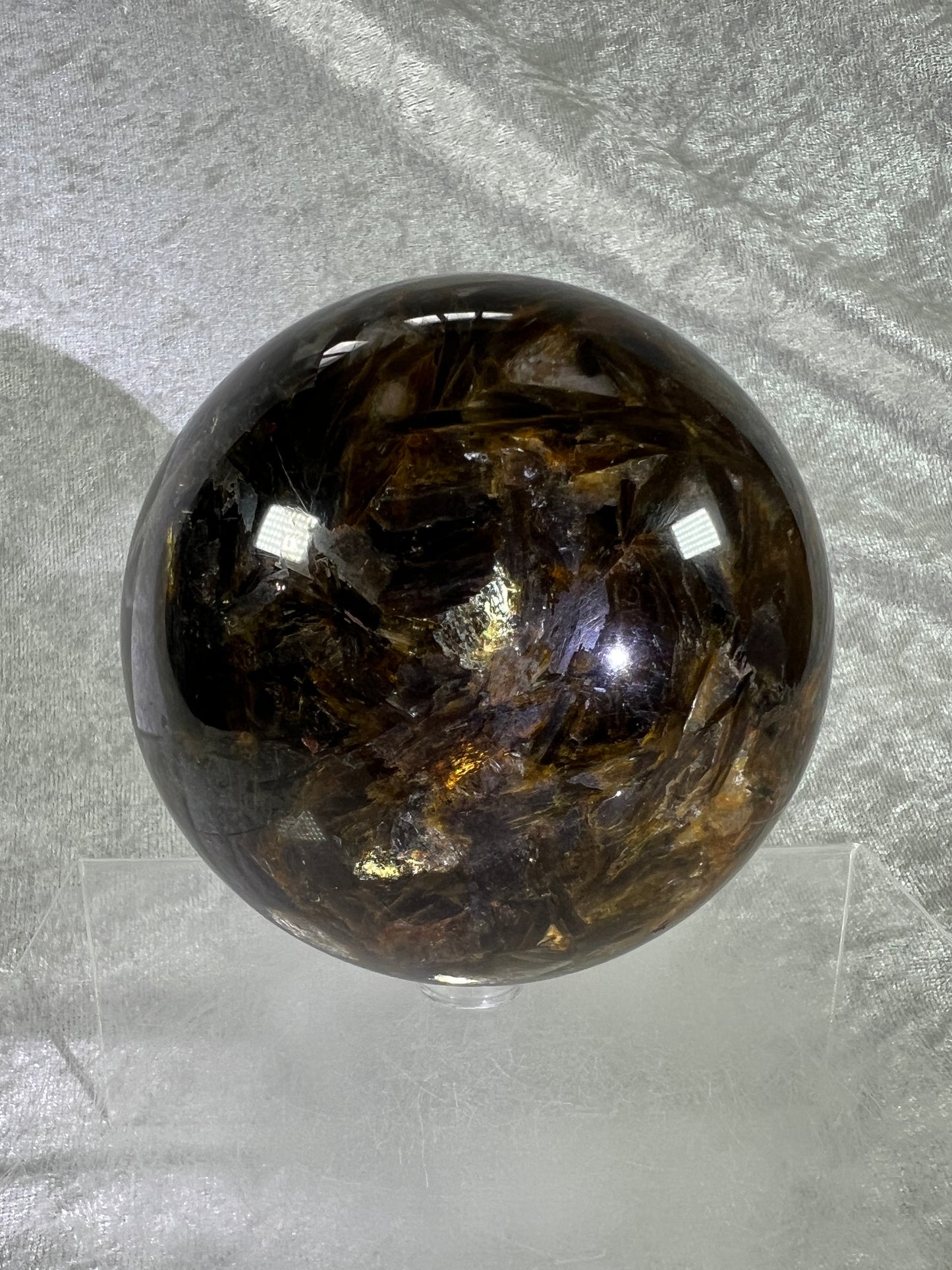 Golden Mica Sphere. Gorgeous Large Mica Display Sphere. 93mm, 2.7 lbs. High Quality With Lots Of Flash
