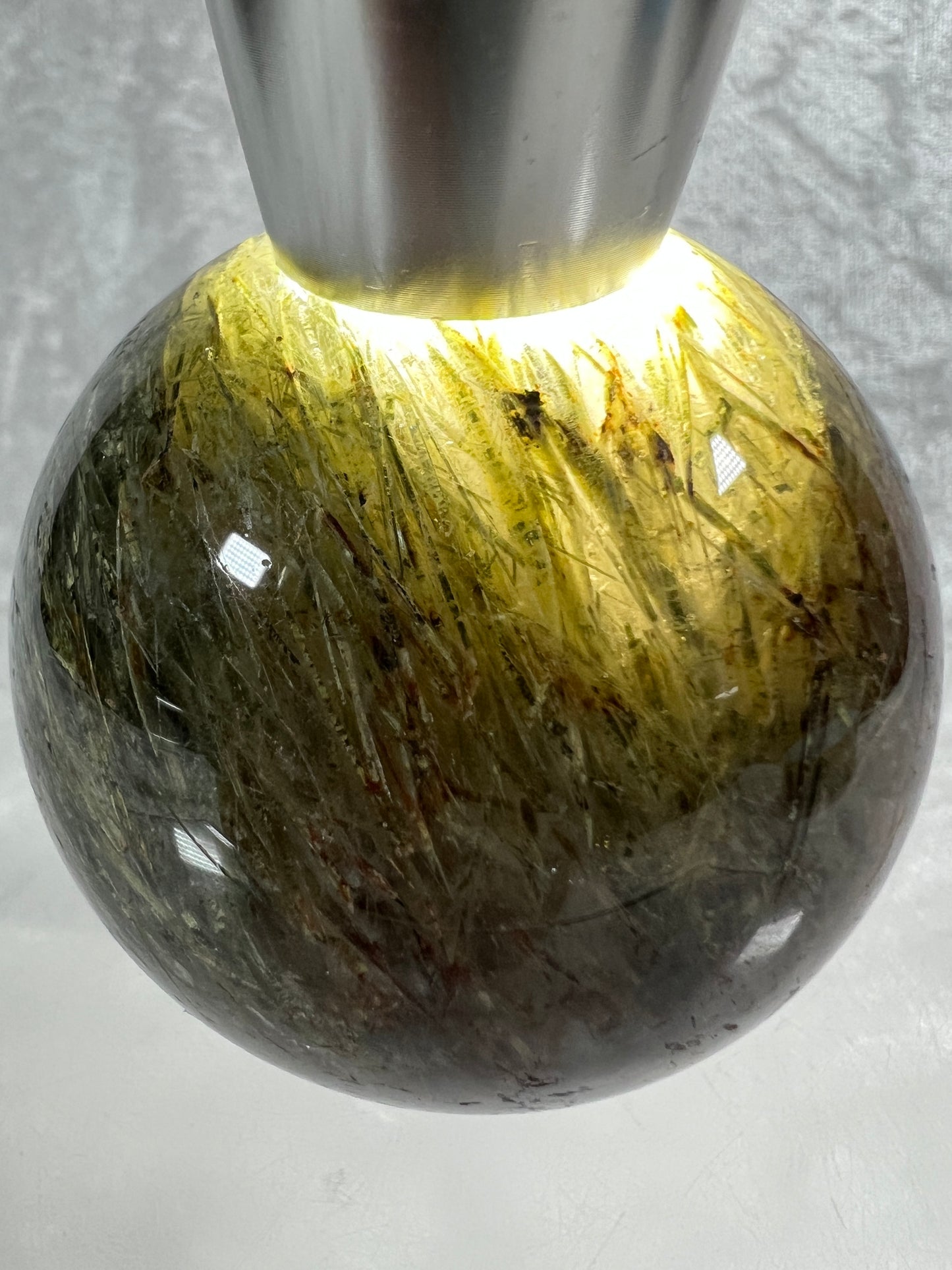 Tourmalinated Quartz Sphere. 57mm. Gorgeous Green And Red Tourmaline Inclusions. High Quality Rare Display Sphere.
