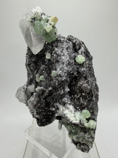 Rare Babingtonite, Prehnite, And Calcite Cluster. High Quality Mineral Specimen From Sichuan Province China. Amazing Rare Display Crystal.