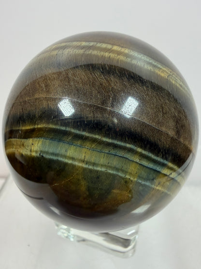 Blue Tigers Eye Sphere. 49mm. Rare Blue And Gold Hawks Eye Crystal. Beautiful Colors And Flash
