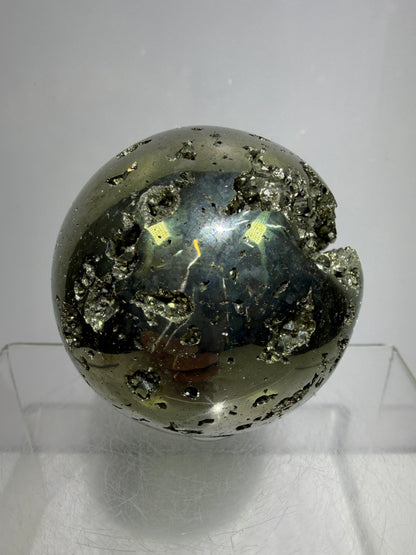 Pyrite Crystal Sphere. 60mm. Druzy World Class Display Sphere From Peru. Gorgeous Top Quality Cubic Druzy