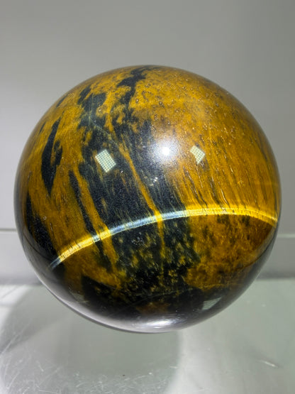 Blue Tigers Eye Sphere. Rare Blue And Gold Hawks Eye Crystal. Beautiful Colors And Flash