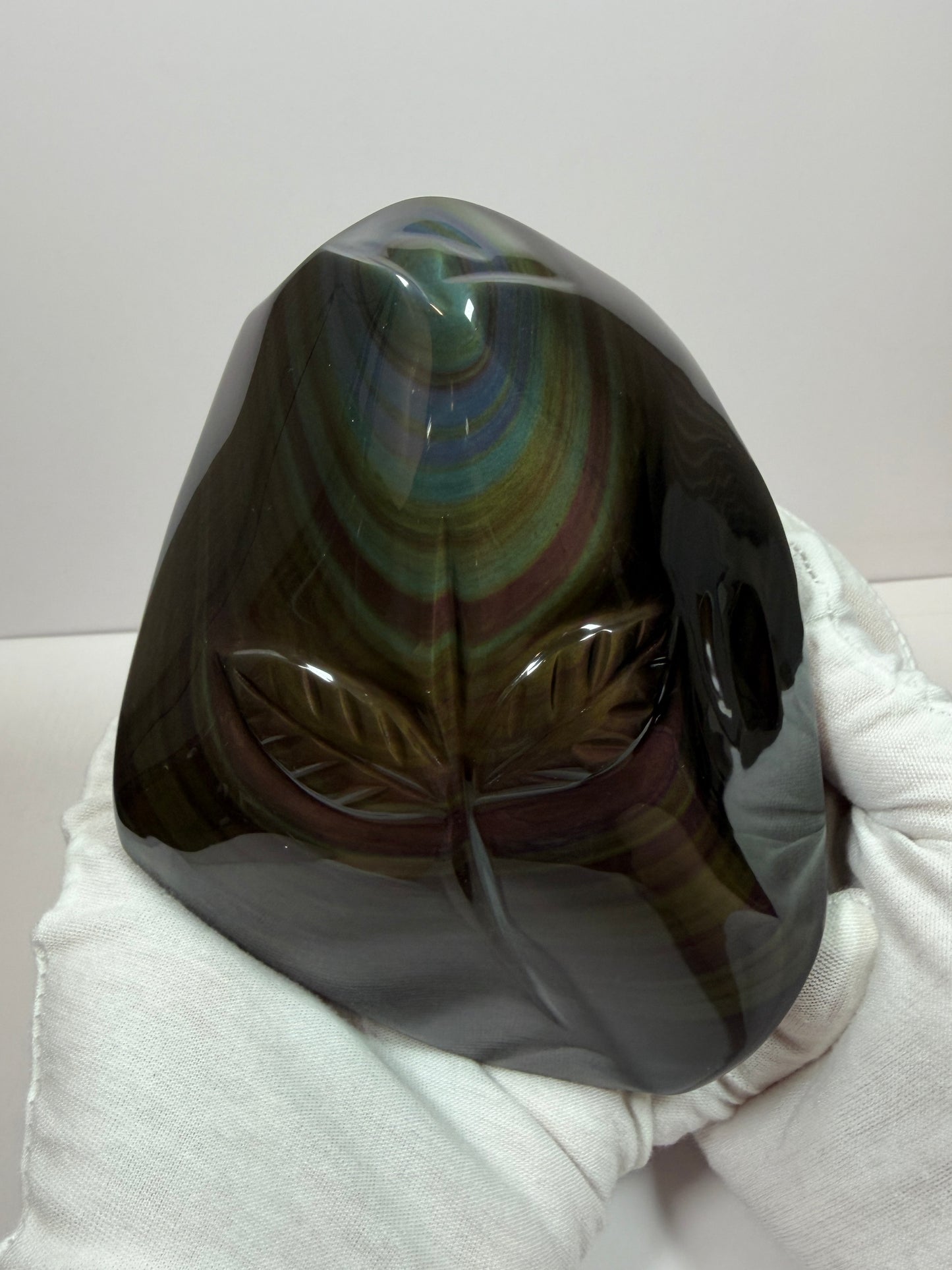 Rainbow Obsidian Freeform. High Quality Carved Flower. Gorgeous One Of A Kind Display Crystal