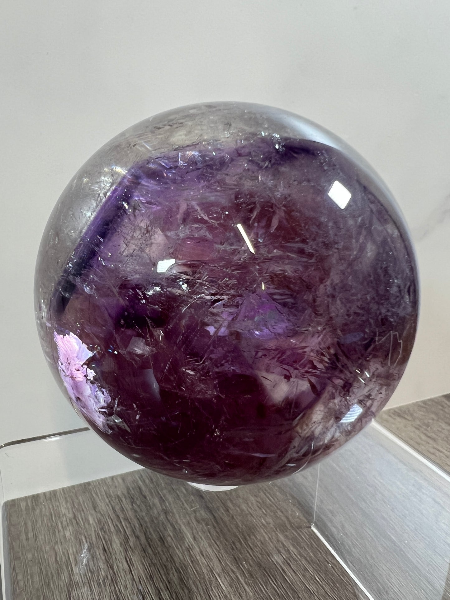 Phantom Amethyst Sphere. 74mm. Rare Amethyst With Amazing Rainbows. High Quality Beautiful Crystal.