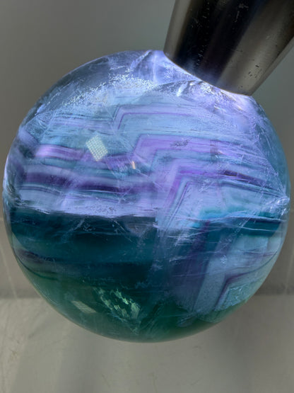 Green-Blue Fluorite Sphere. 63mm. Beautiful Display Sphere With Big Rainbows. Stunning Color Combinations