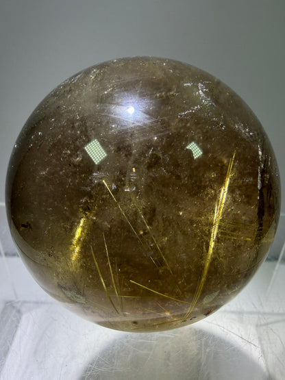 Rutile Quartz Sphere. 58mm. Unique Smoky Quartz With Beautiful Golden Rutile Inclusions.