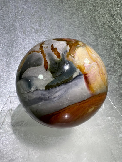 Polychrome Jasper Sphere. 87mm. Very Rare Dragonscale Patterns. Gorgeous Desert Jasper From Madagascar.