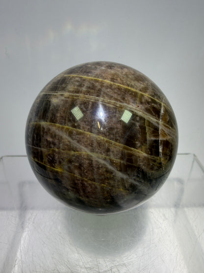 Black Moonstone Crystal Sphere. 55mm. Stunning Bright Silver Flash. High Quality Display Sphere