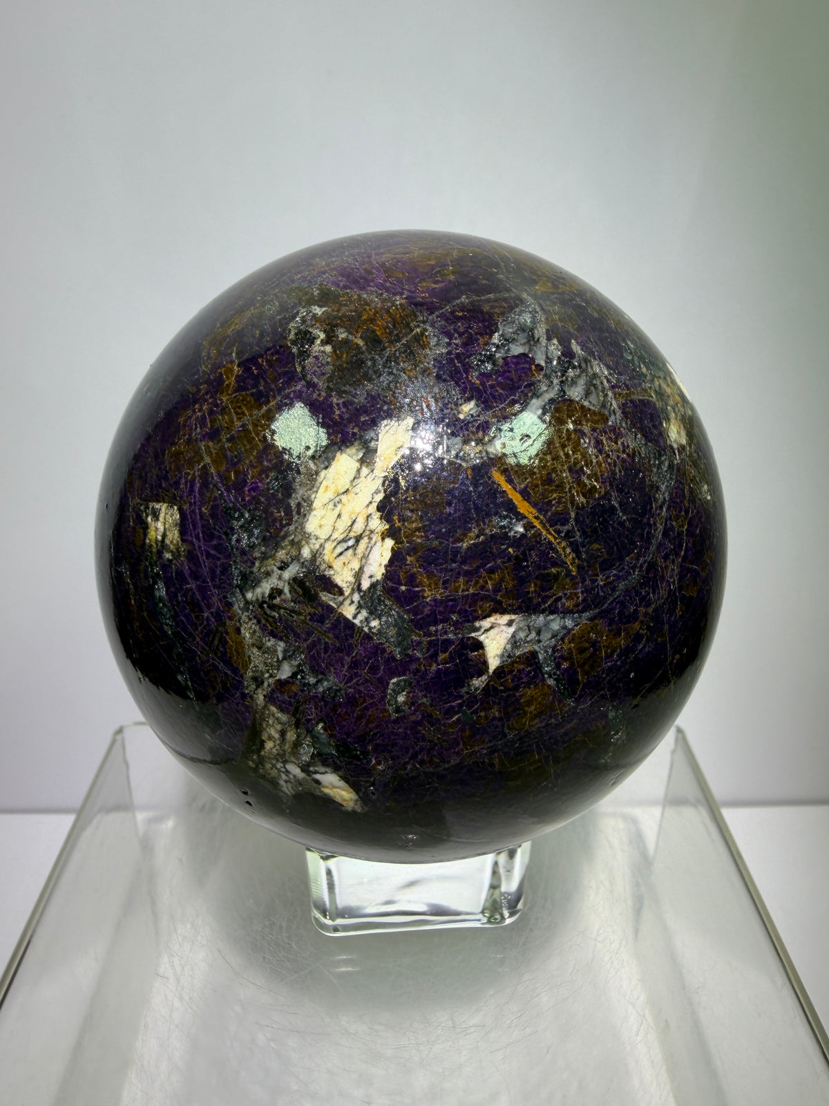Purpurite Crystal Sphere. 86mm. Extra Large Rare Display Crystal From Brazil. Stunning Purple Flash!