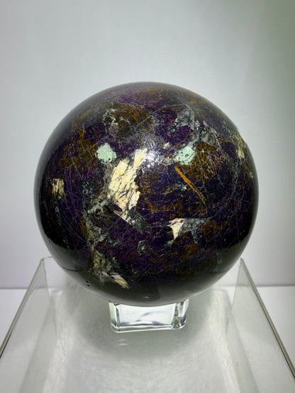 Purpurite Crystal Sphere. 86mm. Extra Large Rare Display Crystal From Brazil. Stunning Purple Flash!