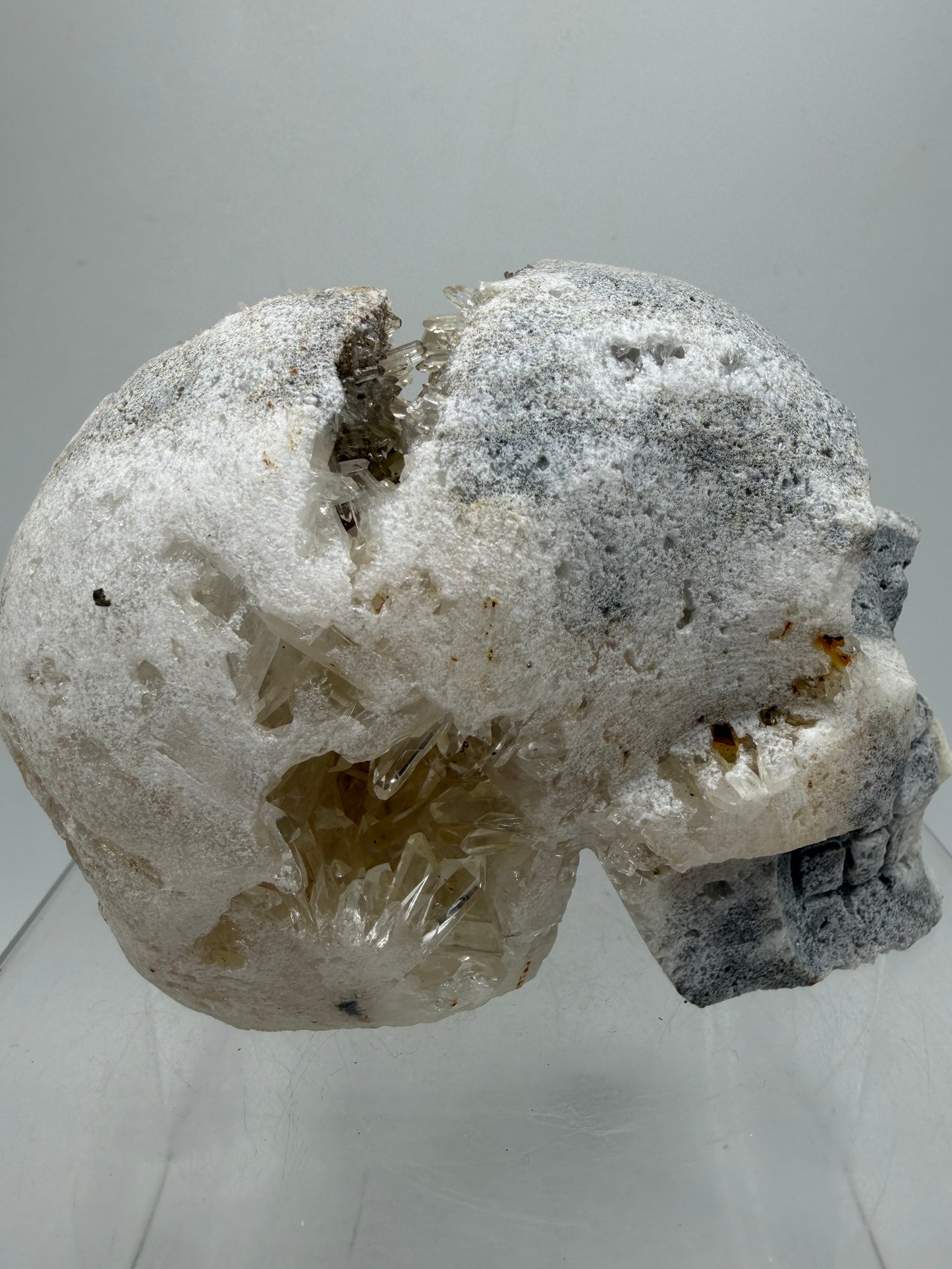 Quartz Cluster Skull Carving. Very Unique And Interesting Display Crystal