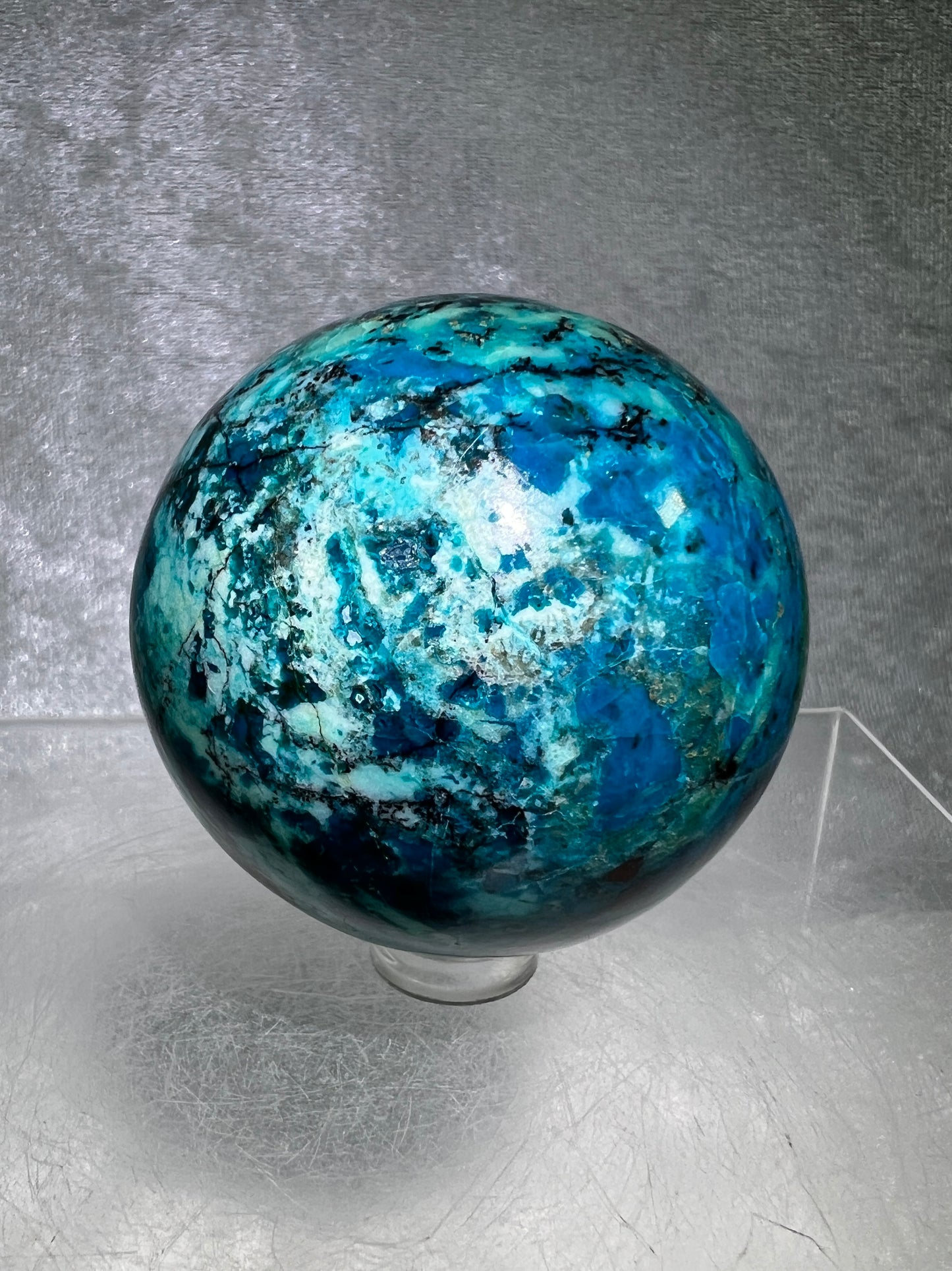 Chrysocolla Sphere From Peru. Stunning Vibrant Colors. Gorgeous High Quality Collectors Sphere