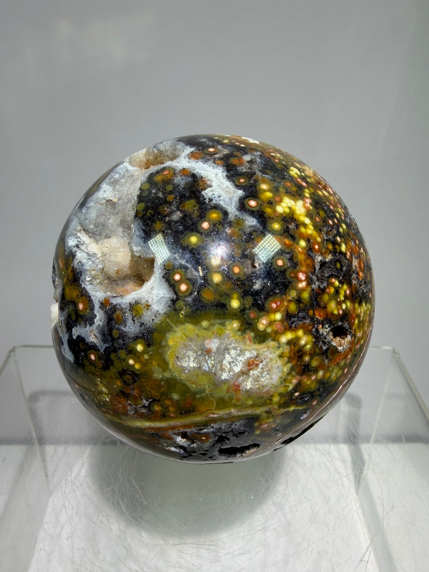 Ocean Jasper Sphere. 67mm. High Quality Druzy Display Crystal. Beautiful Peach Sugar Druzy