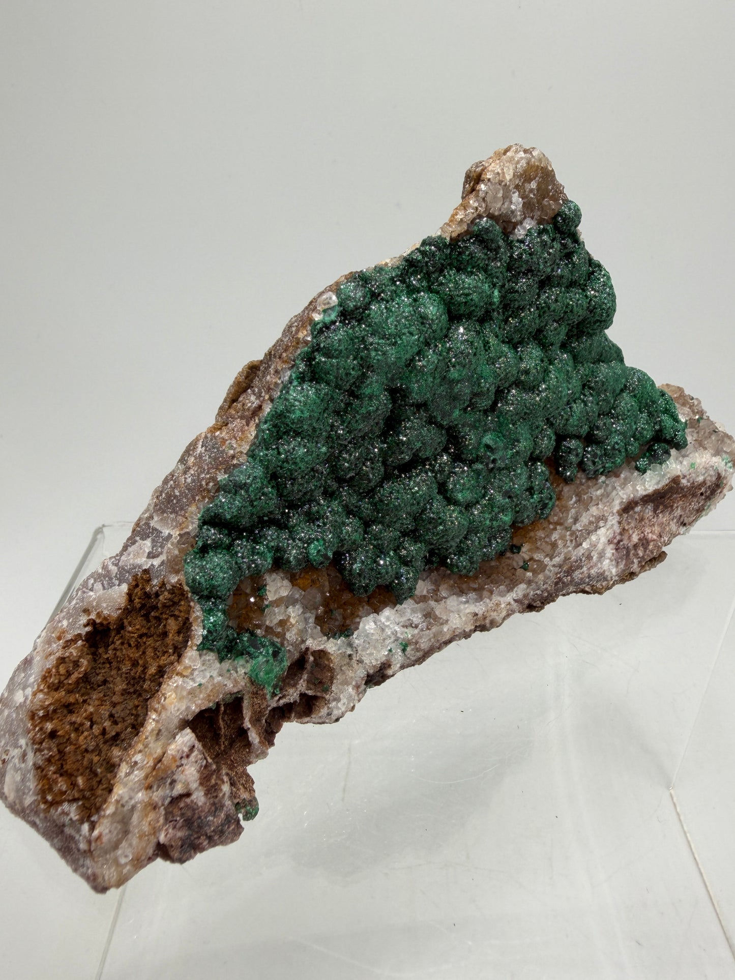 Ball Malachite On A Druzy Quartz And Dolomite Matrix. High Quality Specimen From Congo.