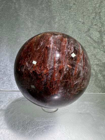 Tourmalinated Quartz Sphere. 66mm. Gorgeous Red Tourmaline Inclusions. Unique And Rare Display Sphere.