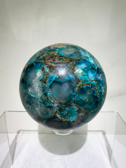 Chrysocolla And Quartz Sphere. 62mm. Gorgeous Shades Of Blue And Green. Amazing Rare Sphere From Laos.