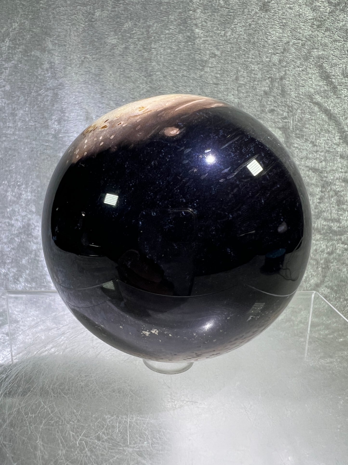 Palm Root Agate Sphere. 77mm. Gorgeous Fossilized Black Palm Root Agate. Very High Quality Crystal Sphere.