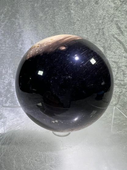 Palm Root Agate Sphere. 77mm. Gorgeous Fossilized Black Palm Root Agate. Very High Quality Crystal Sphere.