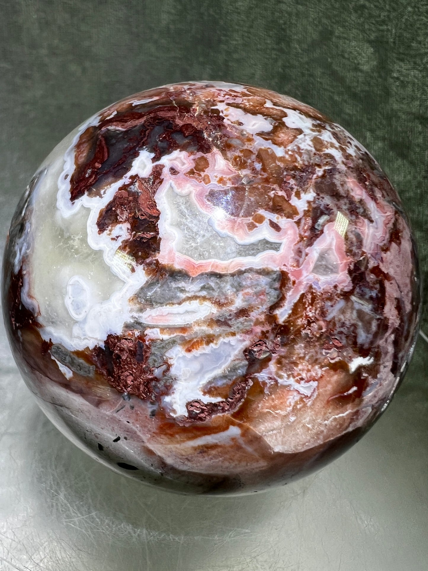 Mexican Crazy Lace Agate Sphere. 70mm. Very Rare Shades Of Pink And Gorgeous Patterns.