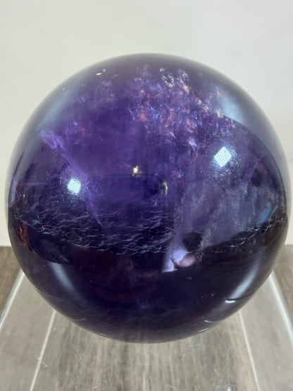 Purple Fluorite Sphere. 77mm. Deep Bright Purple Fluorite With Big Rainbows. Amazing Rare Color