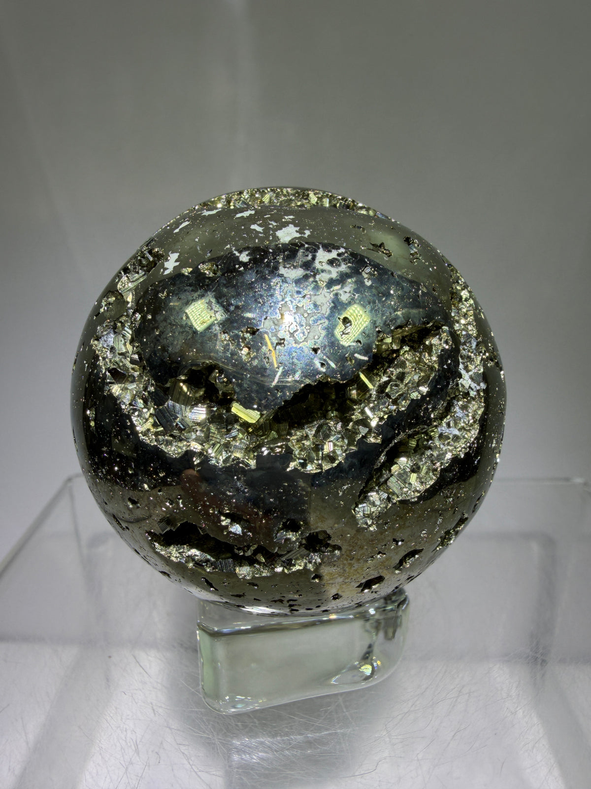 Pyrite Crystal Sphere. 52mm World Class Display Sphere From Peru. Gorgeous Top Quality Cubic Druzy