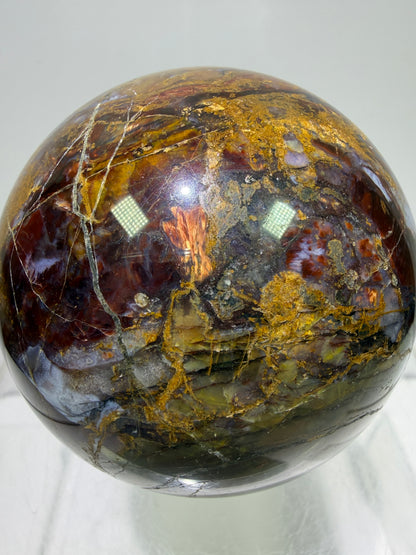 Pietersite Crystal Sphere. 72mm. Gorgeous Rare Red Pietersite Crystal. High Quality Display Sphere With Beautiful Flash.