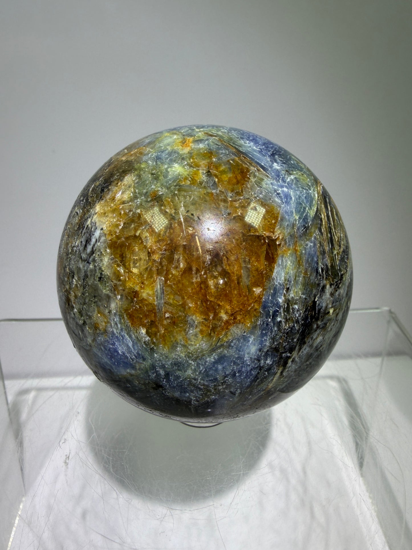 Kyanite Crystal Sphere. 58mm. Amazing Blue Kyanite Display Sphere. Rare Crystal With Stunning Flash