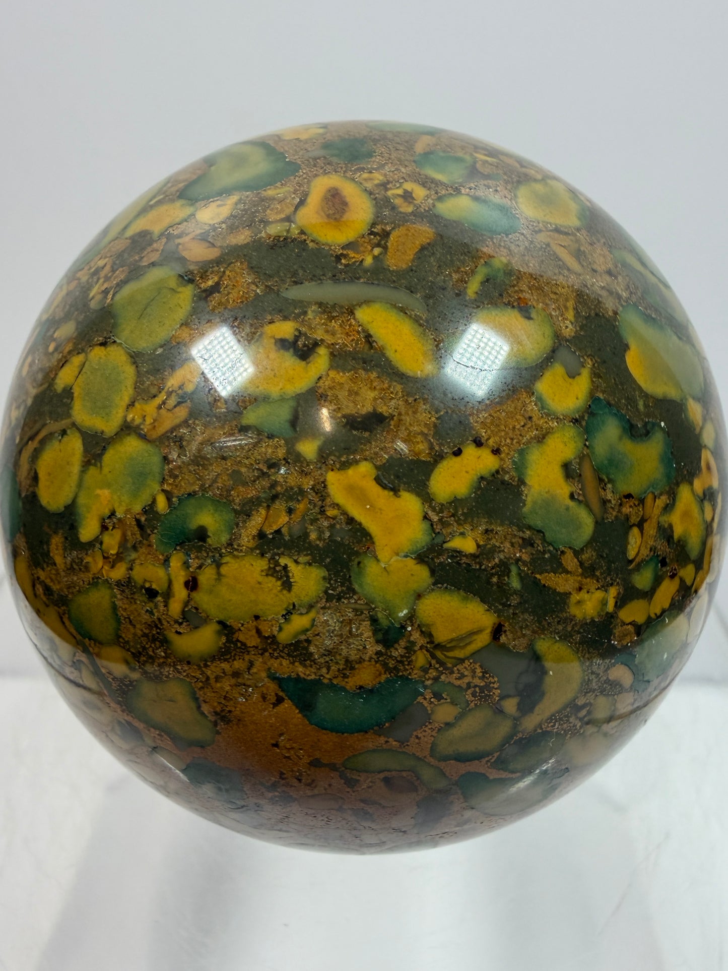 Fruit Jasper Sphere: 68mm Gorgeous Ajooba Jasper Sphere From India. High Quality Colorful Crystal