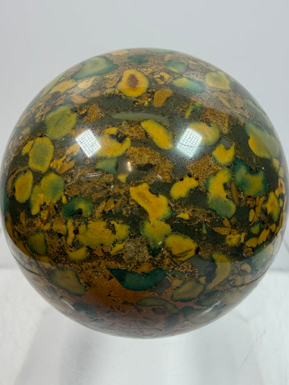 Fruit Jasper Sphere: 68mm Gorgeous Ajooba Jasper Sphere From India. High Quality Colorful Crystal