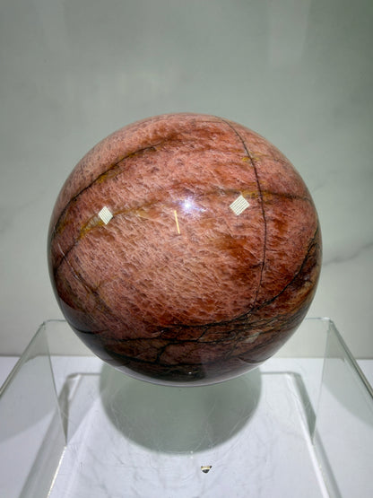 Pink Amazonite Crystal Sphere. 76mm. Stunning Colors And Flash. Gorgeous Rare Display Sphere.