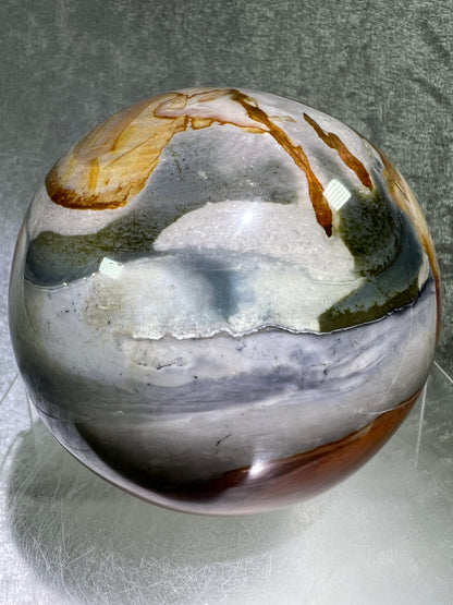 Polychrome Jasper Sphere. 87mm. Very Rare Dragonscale Patterns. Gorgeous Desert Jasper From Madagascar.