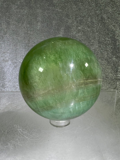 Green Candy Fluorite Sphere. Gorgeous High Quality Crystal. Amazing Clear Light Green Fluorite.
