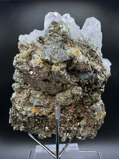 Pyrite And Mangano Calcite Display Specimen. Large High Quality Pyrite And UV Reactive Calcite From Peru. Amazing Rare Multi Mineral Specimen.