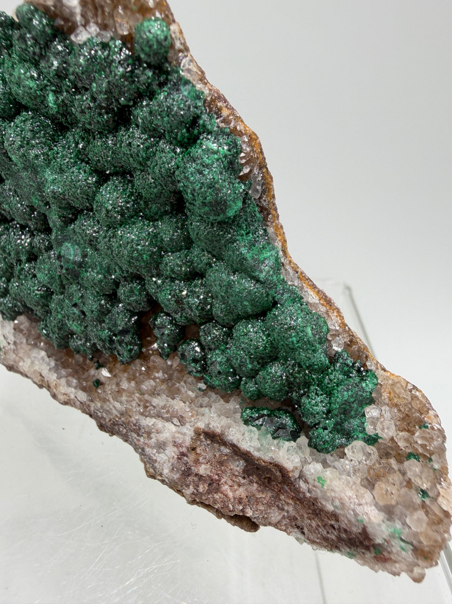 Ball Malachite On A Druzy Quartz And Dolomite Matrix. High Quality Specimen From Congo.