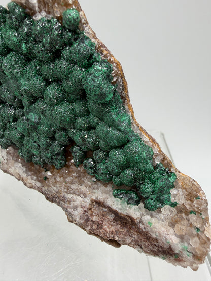 Ball Malachite On A Druzy Quartz And Dolomite Matrix. High Quality Specimen From Congo.