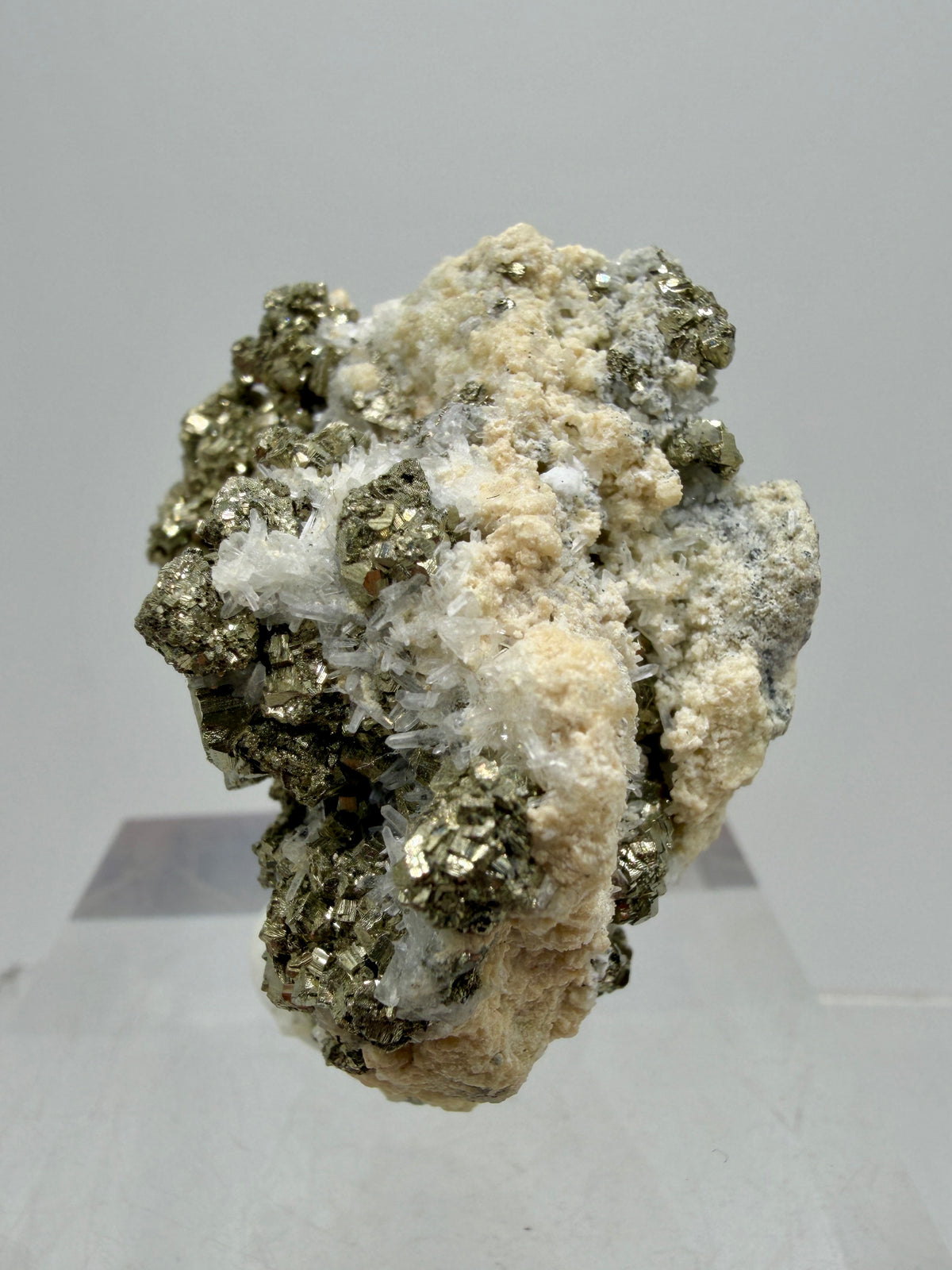 Pyrite And Needle Quartz Display Specimen. Gorgeous Pyrite Cube Cluster From Peru.