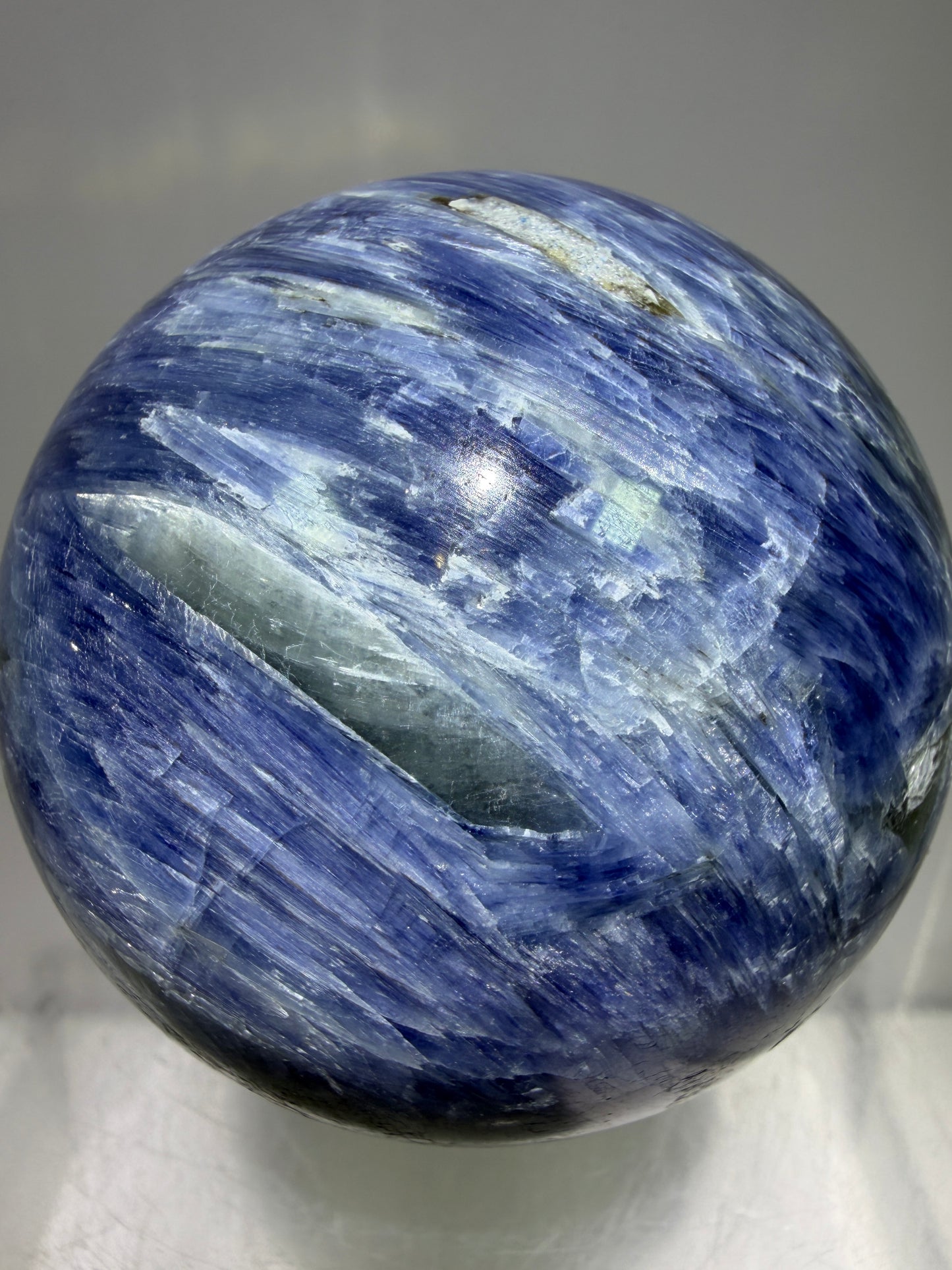 Kyanite Crystal Sphere. 60mm. Amazing Blue Kyanite Display Sphere. Rare Crystal With Stunning Flash
