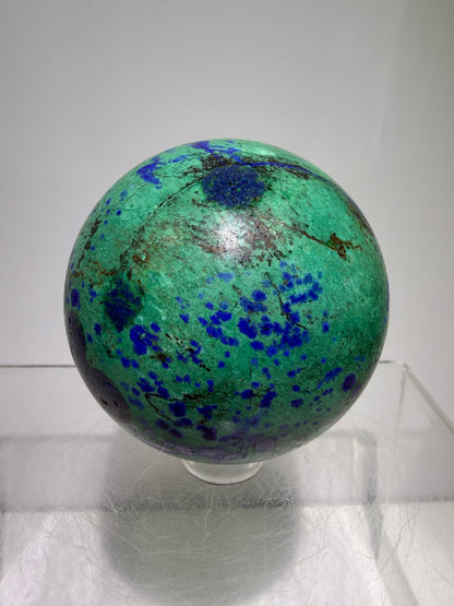 Azurite and Malachite Crystal Sphere. 56mm. Beautiful Deep Colors And Patterns. Stunning Rare Display Piece!