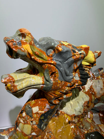 Chinese Carved Crystal Dragon. Large Colorful Dragon Carving. High Quality Display