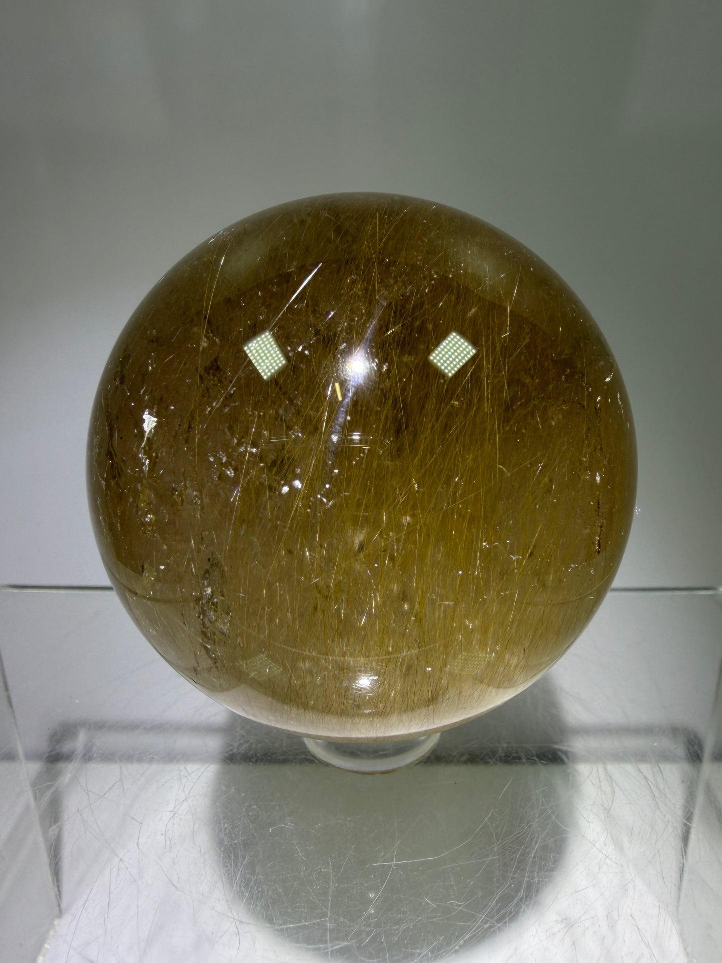 Rutile Quartz Sphere. 55mm. Unique Smoky Quartz With Stunning Golden Rutile Inclusions.