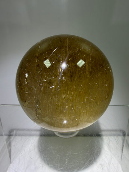Rutile Quartz Sphere. 55mm. Unique Smoky Quartz With Stunning Golden Rutile Inclusions.