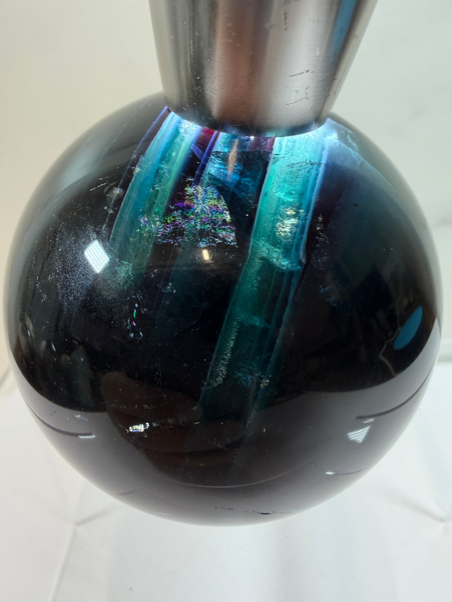 Black Rose Fluorite Sphere. 63mm. Incredible UV Reactive Crystal With Rainbows. Bright Red And Purple Reaction. Rare Display Sphere.