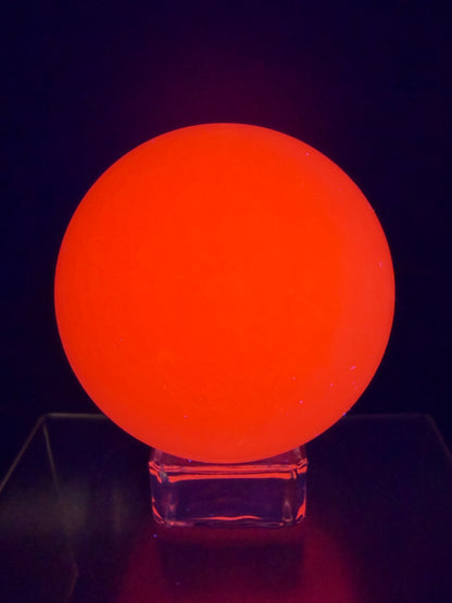 Mangano Calcite Sphere. 70mm. Very Intense Orange UV Reaction. Large High Quality Display Crystal.