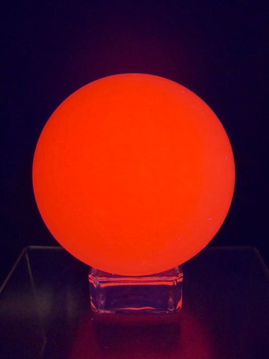 Mangano Calcite Sphere. 70mm. Very Intense Orange UV Reaction. Large High Quality Display Crystal.